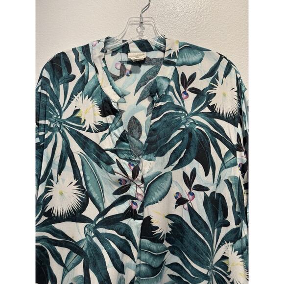 H&M X Anna Glover Size 14 Tropical Palm Leaf Print Tunic Top Resort FLAW - Picture 2 of 7